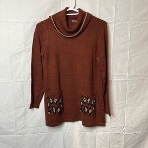 𝅺LOGO by Lori Goldstein Cowl Neck Sweater with Leopard Pockets